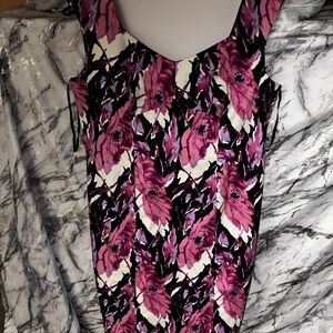 Talbots Pink and Black Floral Midi Dress